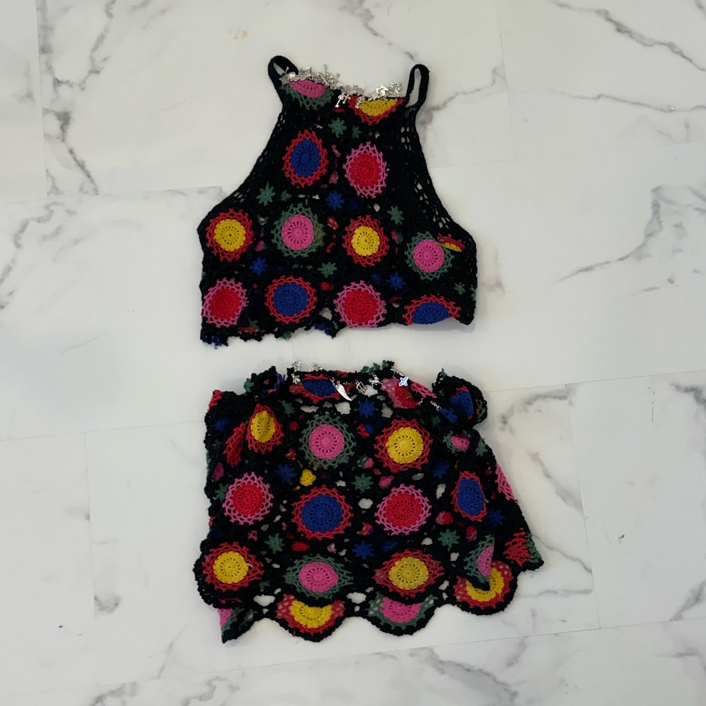 Two Piece Black Crotchet Charm Set